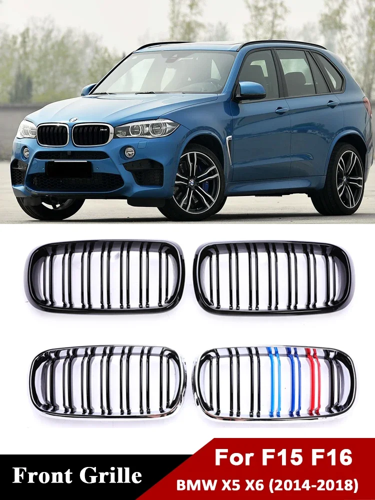 For BMW X5 X6 F15 F16 Front Gloss Black Grille Car Bumper Kidney Facelift Chrome M Color Grill Cover 2014 2015 2016 2017 2018