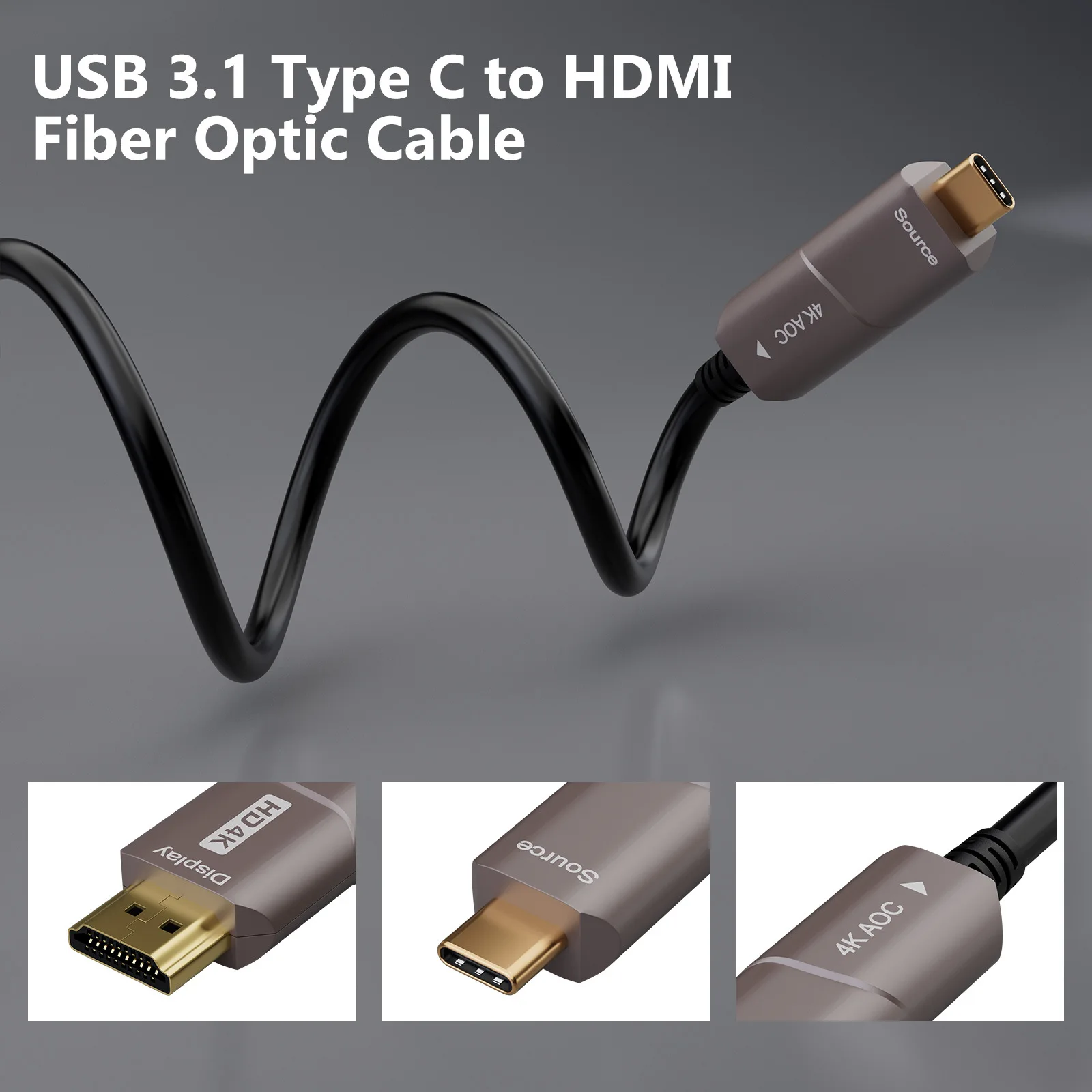 USB powered Type-C to HDMI compatible fiber optic cable for mobile phones, computers, 4K TVs, screen mirroring, high-definition