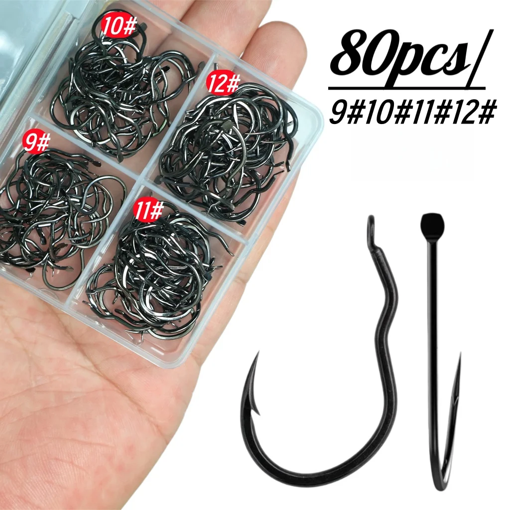 80pcs short-handled curved-mouth automatic flipping fish hooks, sea fishing hooks, crank fish hooks, carp fish hooks, grass carp