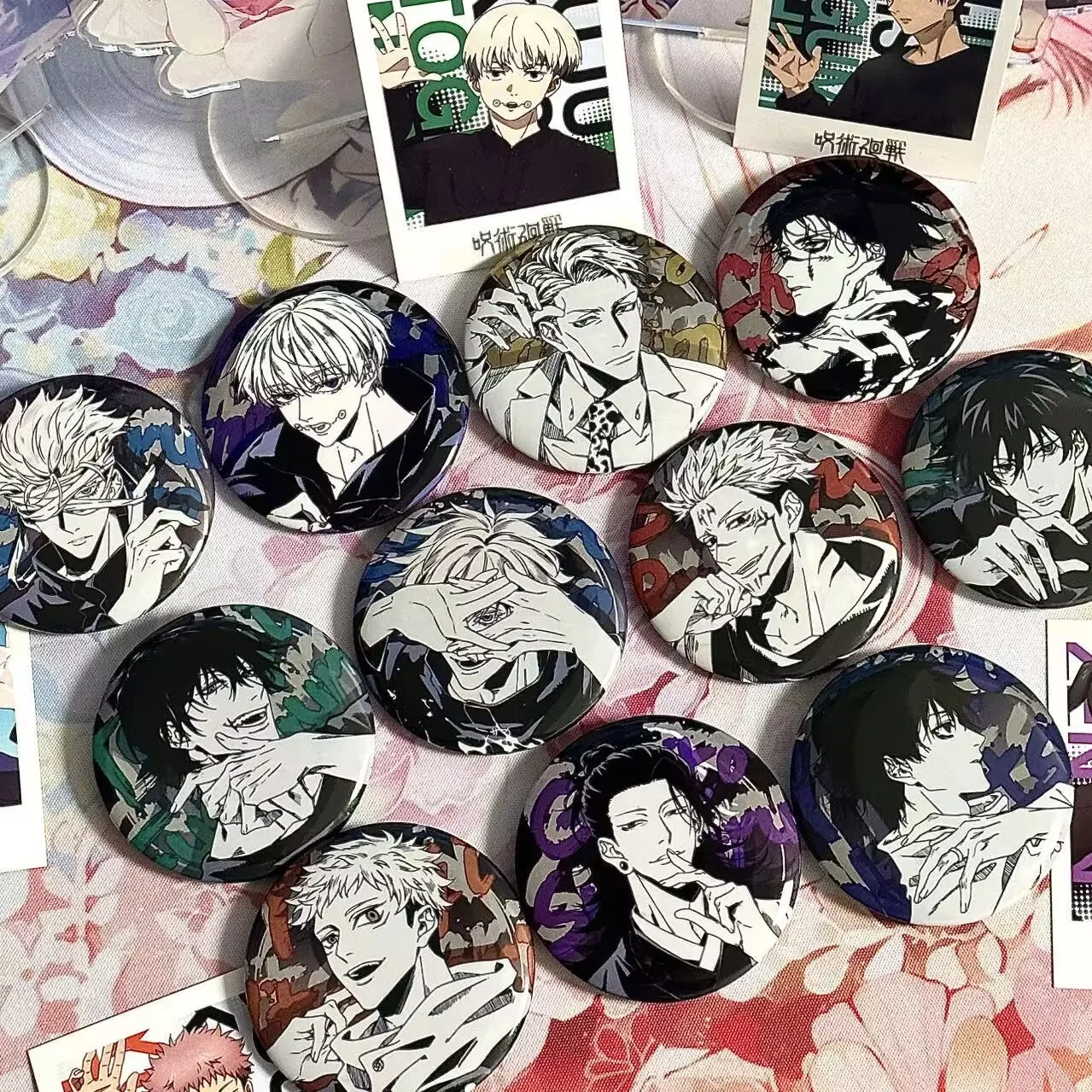 

Последние 11 моделей «Jujutsu Kaisen» 58 мм с двойной вспышкой и светоотражающим пшоном «Собаки, шипы, отеки, изображение Gojo Satoru Yuki», значок