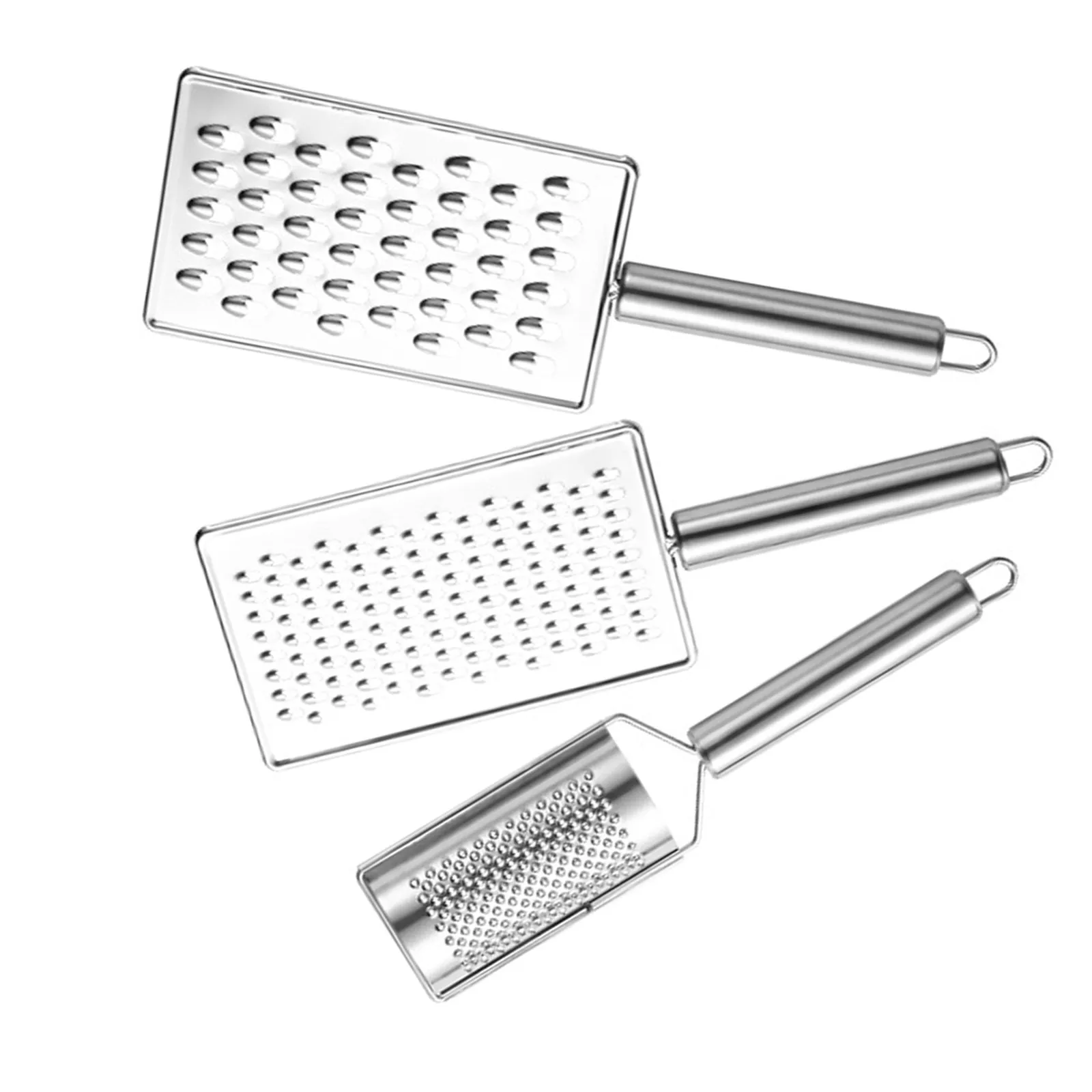 3Pcs Stainless Steel Handheld Grater Multifunctional Vegetable Cutter Coarse Fine Cheese Shredder Non Slip Handle Ginger Carrot