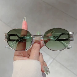 KAMMPT Vintege Oval Sunglasses Men New in Fashion Gradient Casual Shades Women Ins Trendy Brand Design Outdoor Decor Sun Glasses