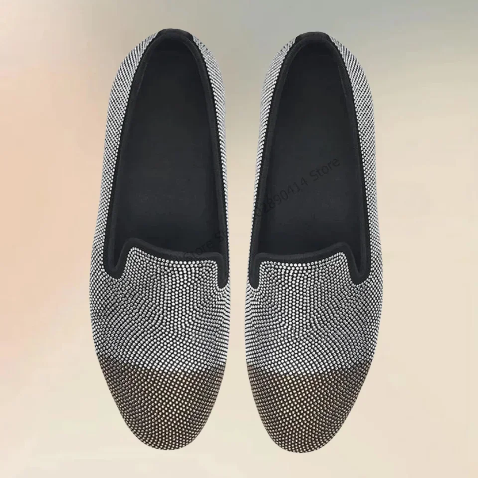 

Gold Silver Rhinestone Decor Low Top Loafers Fashion Slip On Men Shoes Luxurious Handmade Party Banquet Office Men Dress Shoes
