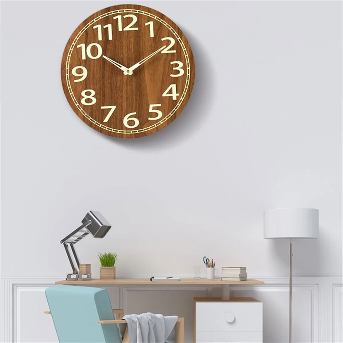 Wooden Glow in the Dark Clock, 12 Inch Silent Non-Ticking, Energy-Absorbing Luminous Wall Clock for Bedroom Living Room