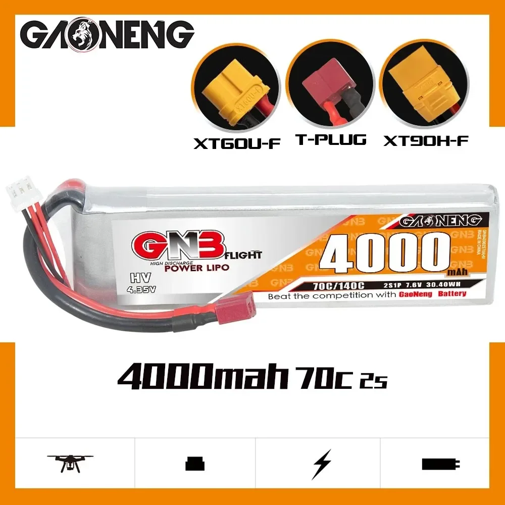 GAONENG GNB 4000mAh HV 2S 70C MAX 140C 7.6V XT90 XT60 Deans T wtyk bateria LiPo dla 1/10 i 1/8 skala RC łódź samochodowa