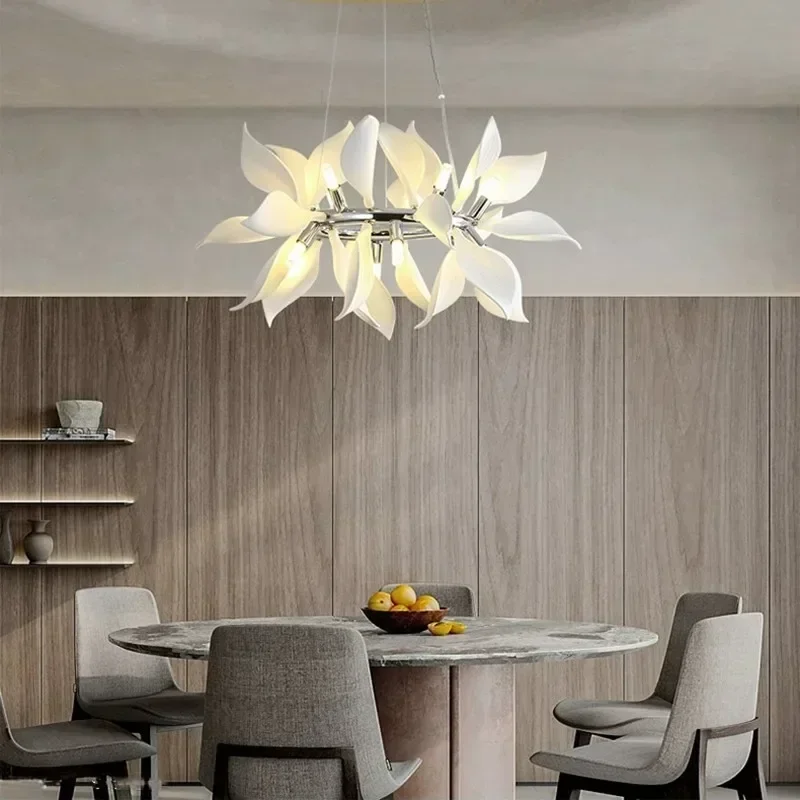 YECTSKI Creative Gold Pendant Lamp Living Room Dining Room White Ceramic Petal Designer Hanging Light Luxury Hotel Decoration Li