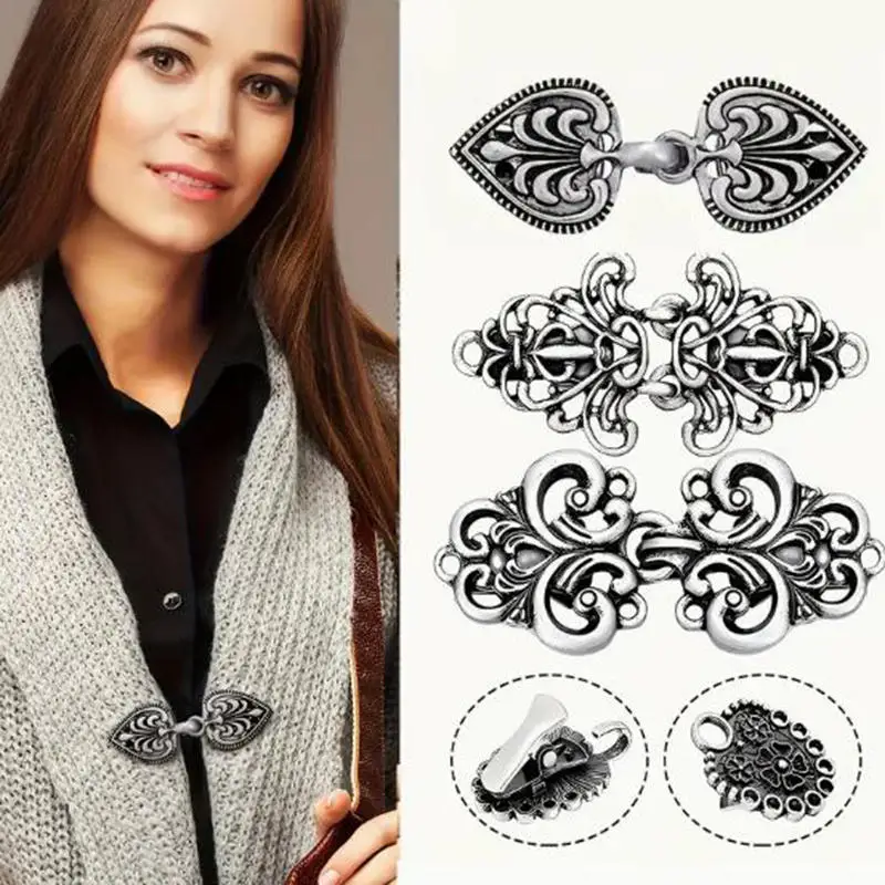 4PCS Vintage Sweater Clip Cape Cloak Clips Retro Cardigan Clip Shawl Collar Clasp Dress Shirt Brooch Clip For Women Girls