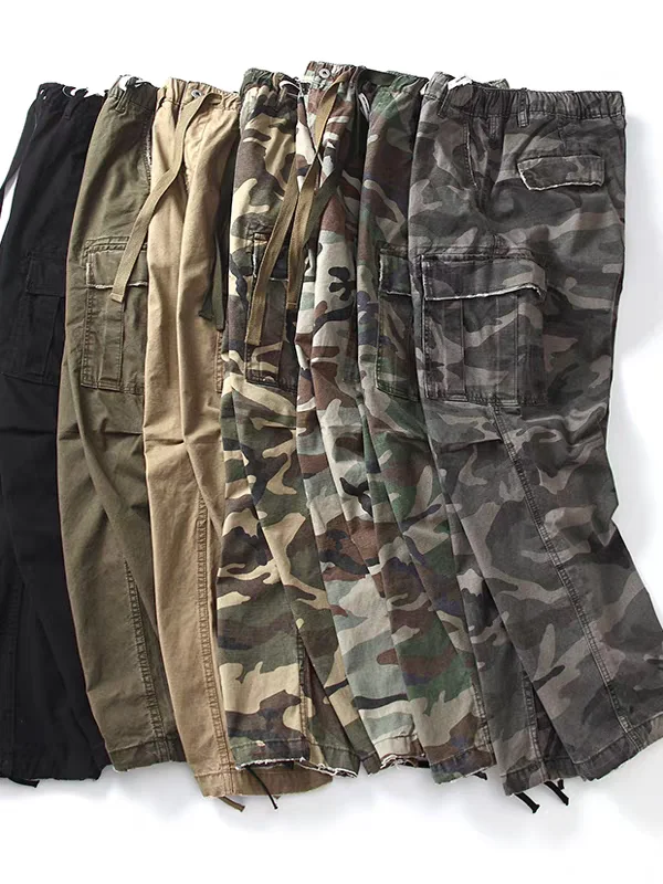 

Классические американские ретро-брюки RRL с камуфляжным принтом, многокарманные, рабочие, свободного прямого кроя, повседневные, из чистого хлопка, модные, городские, молодежные, осенние