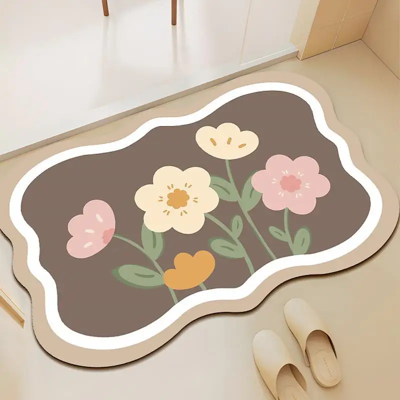 

1 pcs 40*60/50*80cm Diatom Mud Mat Bathroom Kitchen Absorbent Quick Drying Non-slip Foot Mat Lovely Wavy Flower Carpet