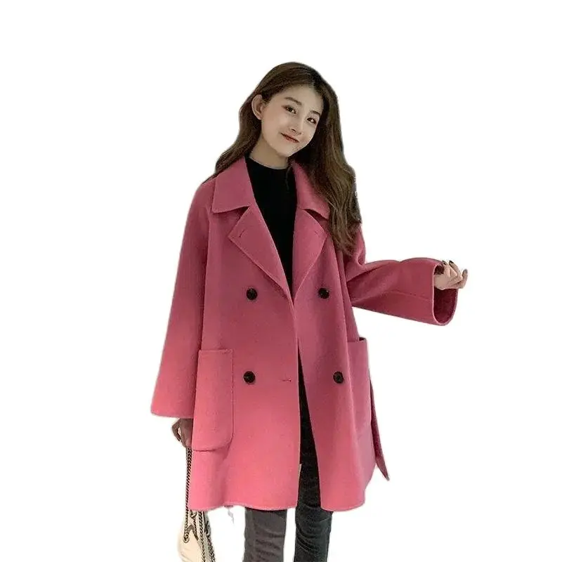 

Spring Autumn Woolen Coat Women Women 2024 NEW Fashion Loose Woolen Windbreaker Pure Colour Casual Jacket Outerwear Female