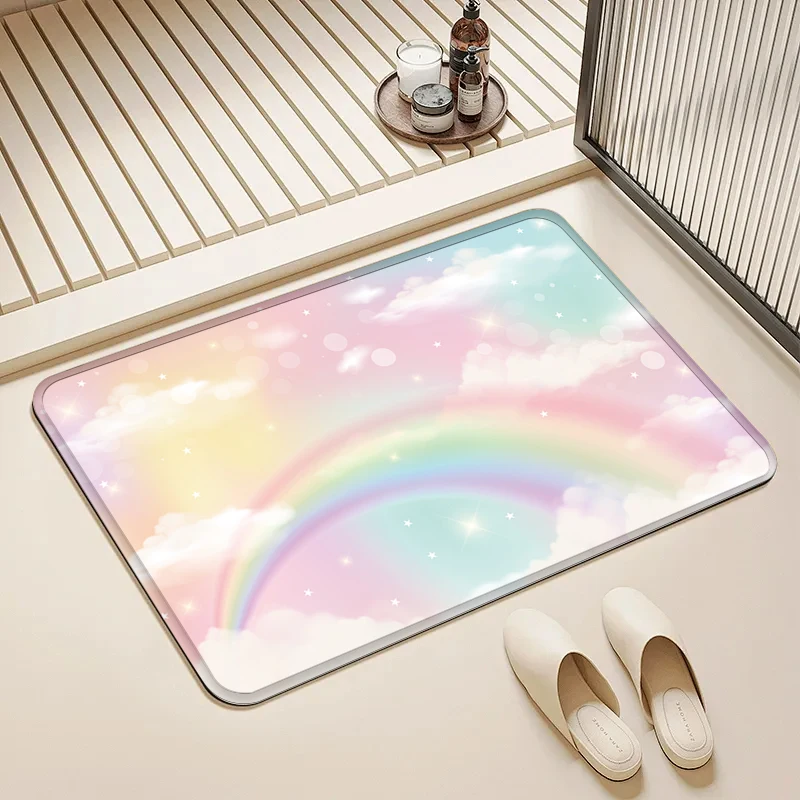 

Pastel Rainbow Cloud Door Mat Non-Slip Soft Floor Rug for Home Bathroom Kitchen Kids Room Decor