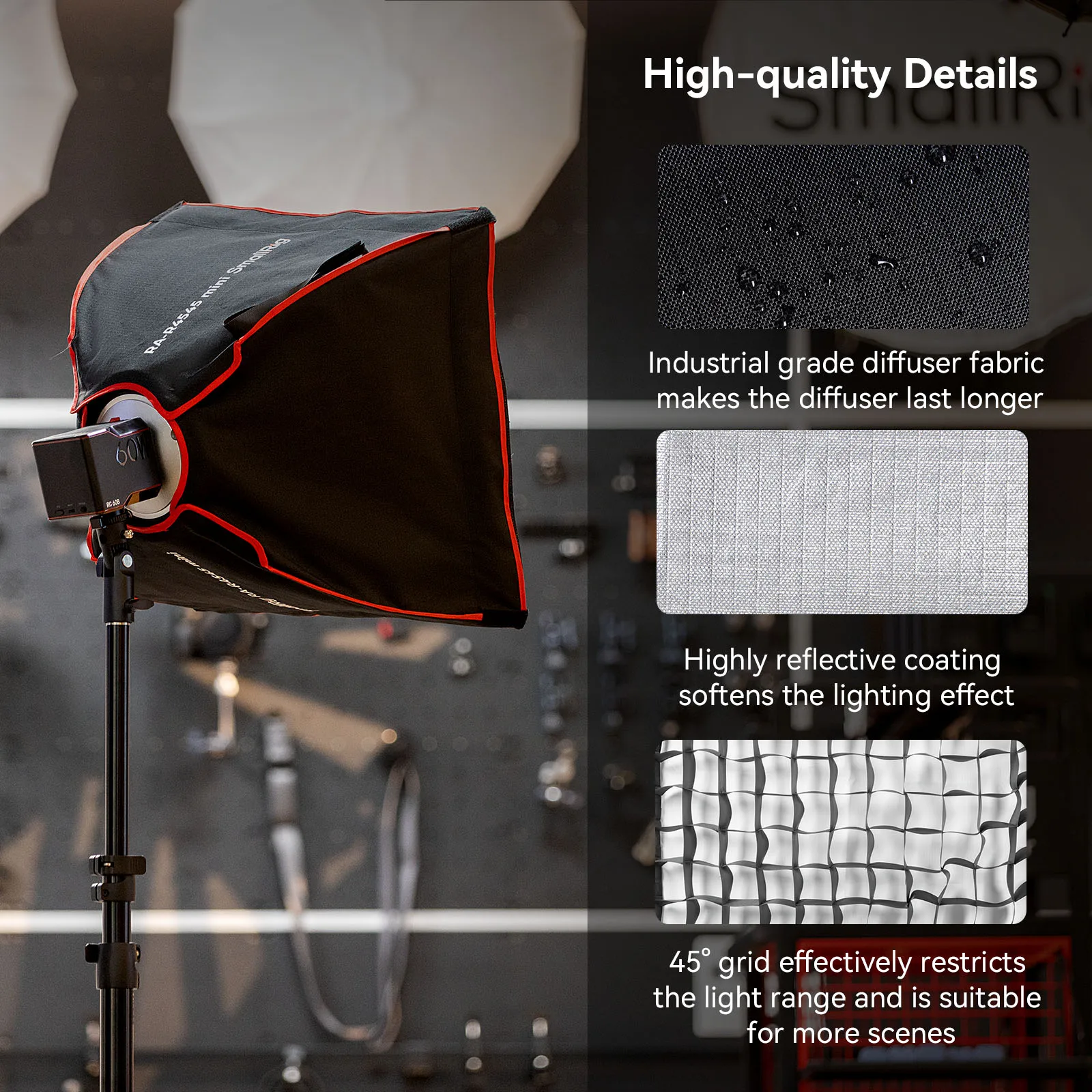 SmallRig 4683 RA-R4545 mini Square Softbox, with Honeycomb Grid Portabe Softbox, for SmallRig RC 60 / 100 COB Video Light
