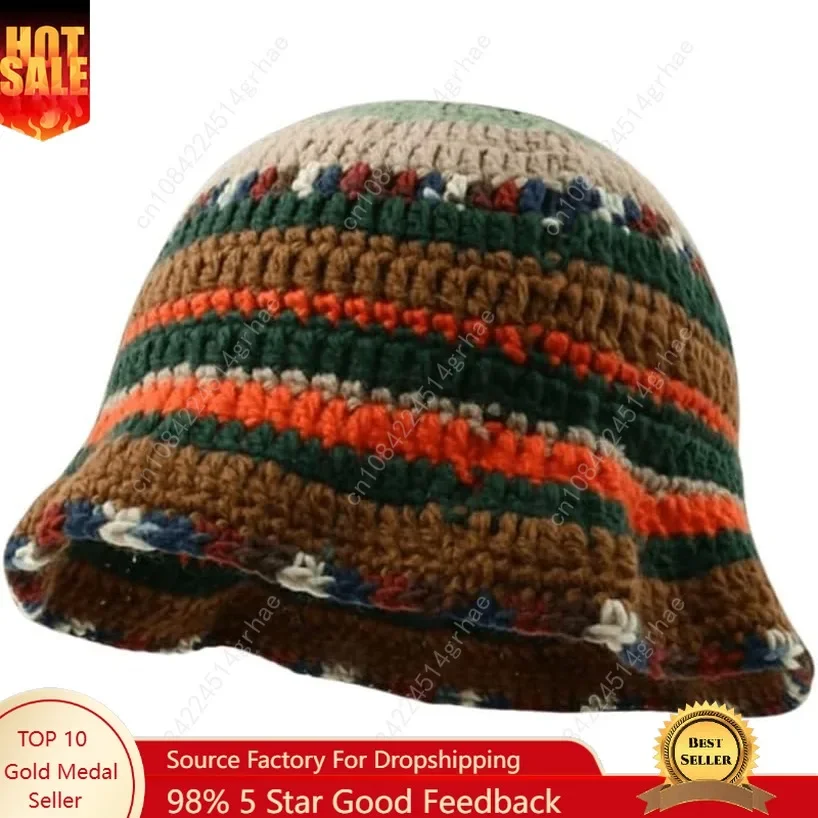 

Women's Crochet Hats Striped Colorblock Knitted Bucket Hat Beanies Cap