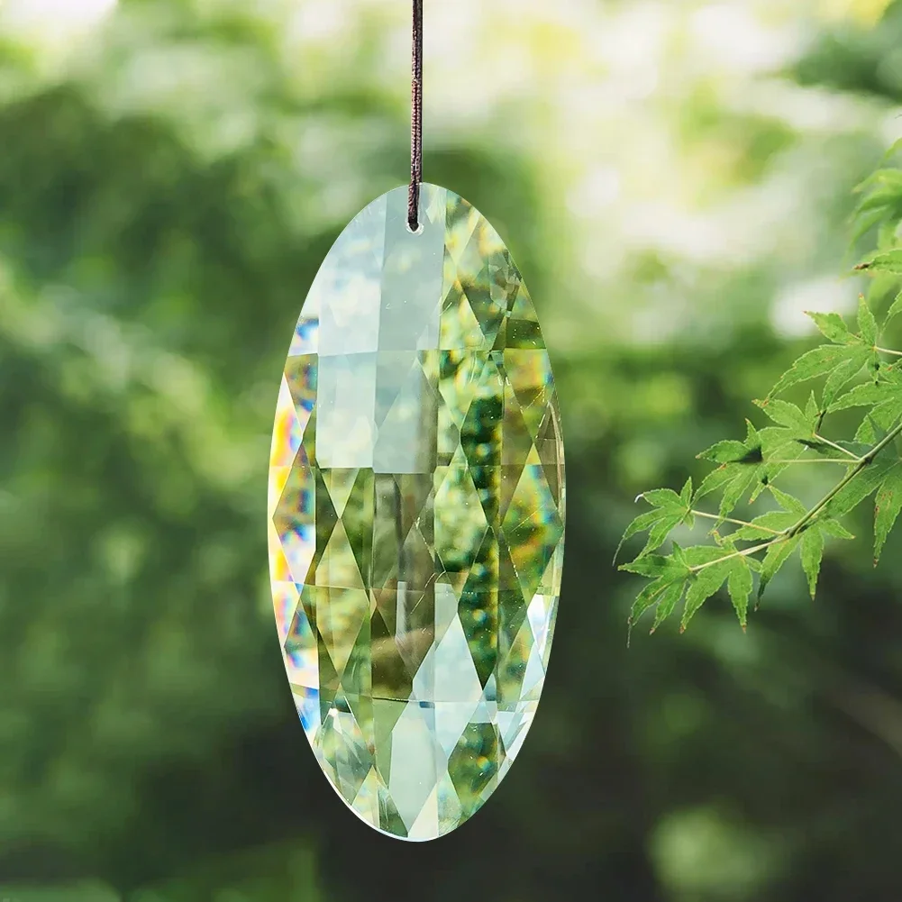 120mm Faceted Prism Geometry Oval Clear Glass Crystal Laser Grid Chandelier Lamp Lighting Accessory Garden Sun Catcher Hanging