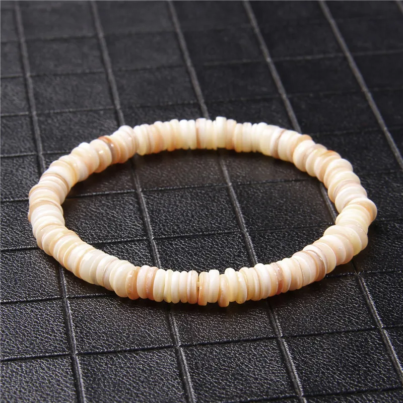 Square Natural White Shell Beaded Bracelet Mother Of Pearl Shell Bracelets For Women Men Summer Sea Beach Party Jewelry