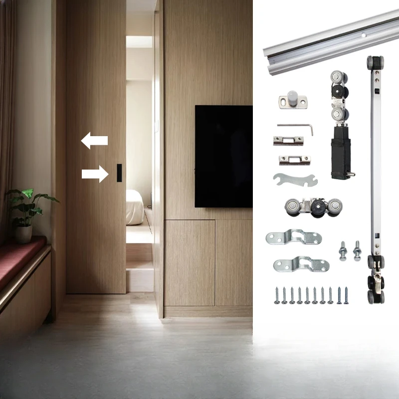 Single-door pocket door bedroom kitchen sliding door door push-pull mute hanging  bidirectional buffering hidden