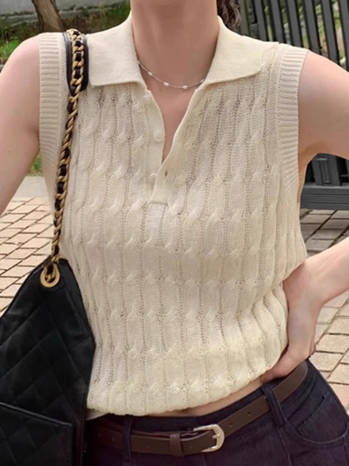 

Ele Color Vest 2025 Summer Knitted Sweater Chic Svel Hoodie Korean Sle Regular Fit Soft Medium Thin