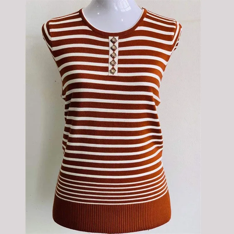 

Women's Knitted Slim Fit Long Sve round Ne Stripe Patterned Top Vintage Sle Commute Faion Thin Material ort Length