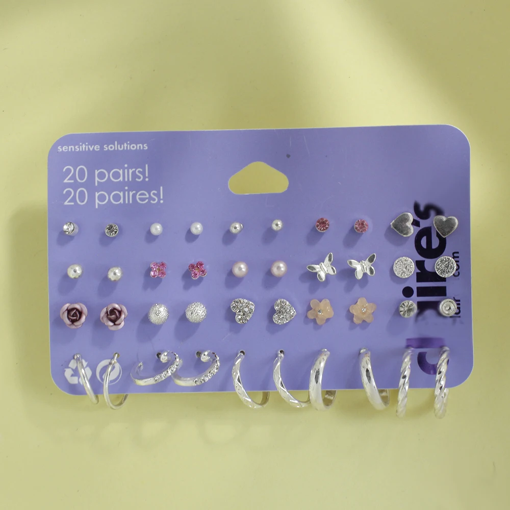 20 Pairs/Set Mixed Styles Fashion Colors Rhinestone Flower Stud Earrings Set For Women Girls Jewelry Party Gift