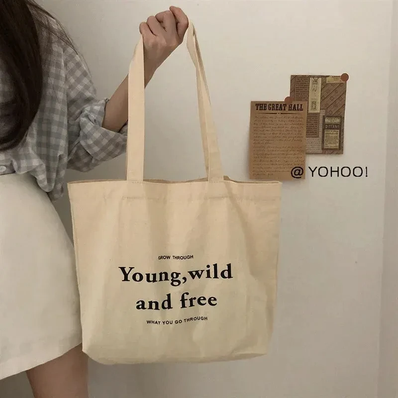 Korean Ins Wind Simple Casual Canvas Bag Students Classes Large Capacity Letter Shoulder Canvas Bag