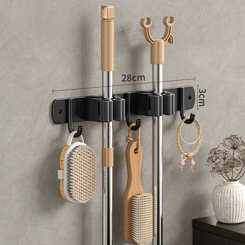 Perforation-free mop wall hanger hanger hook Balcony bathroom bathroom clip fixed broom storage rack