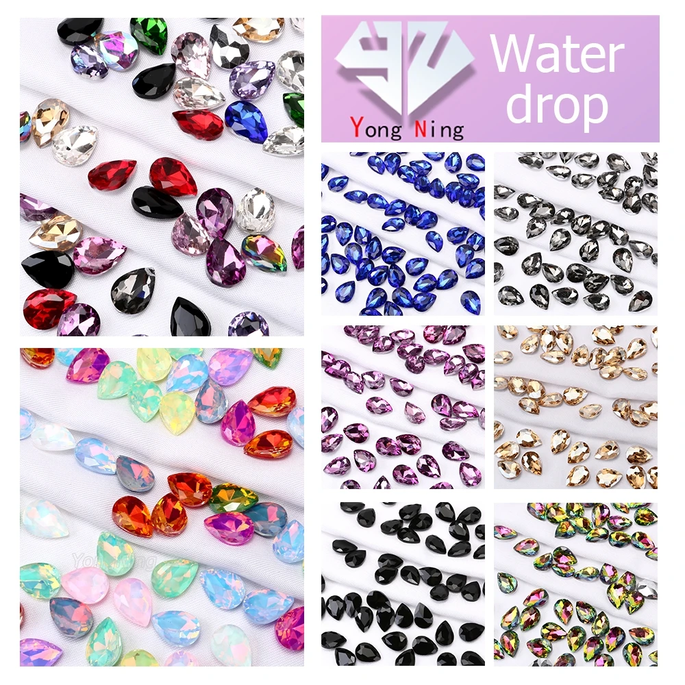 YongNing Water drop 10mm*14mm Glass Crystal non hotfix Rhinestones Flatback Strass Glitter DIY Nail Art Decoration Accessories