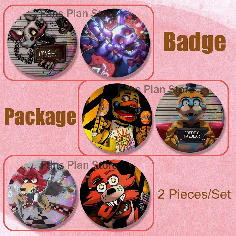 Game FNAF F-Five Night 2-piece Set Enamel Pins Cartoon Anime Badge Fashion Jewelry Accessories Round Snap-in Brooch On Backpack