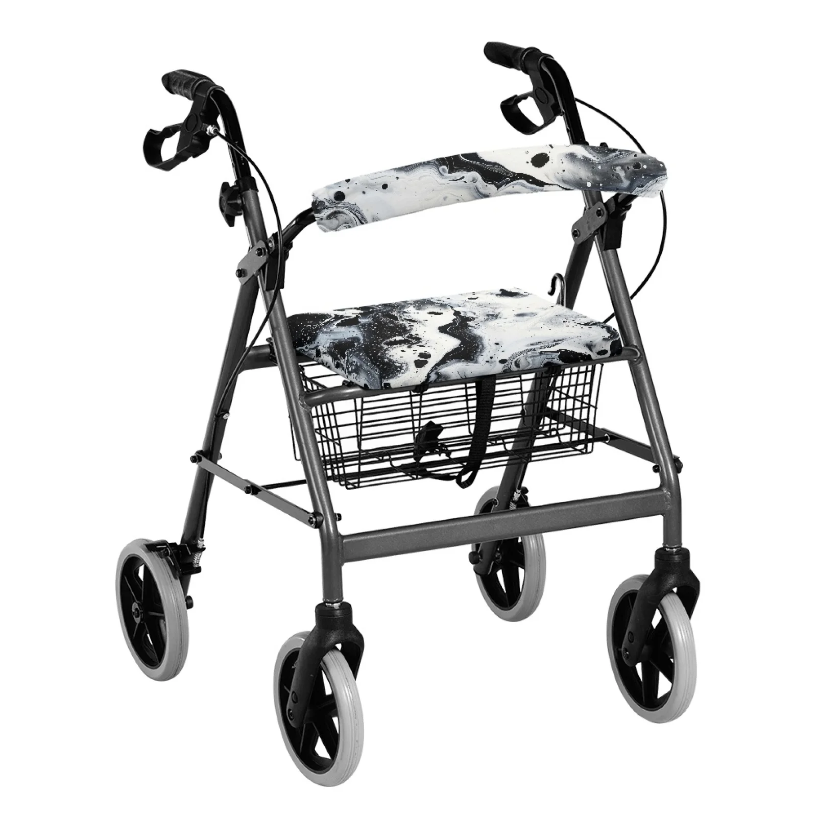 Coloranimal Black White Pattern Pack of 2 Rollator Seat Back Rest Covers Polyester Fabric Rollator Walker Seat Back Cover