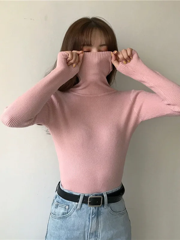 

Women's High Collar Long Sve Knitted Base irt Comfortable Breathable Pure Color Commute Sle Fitted Knitwear