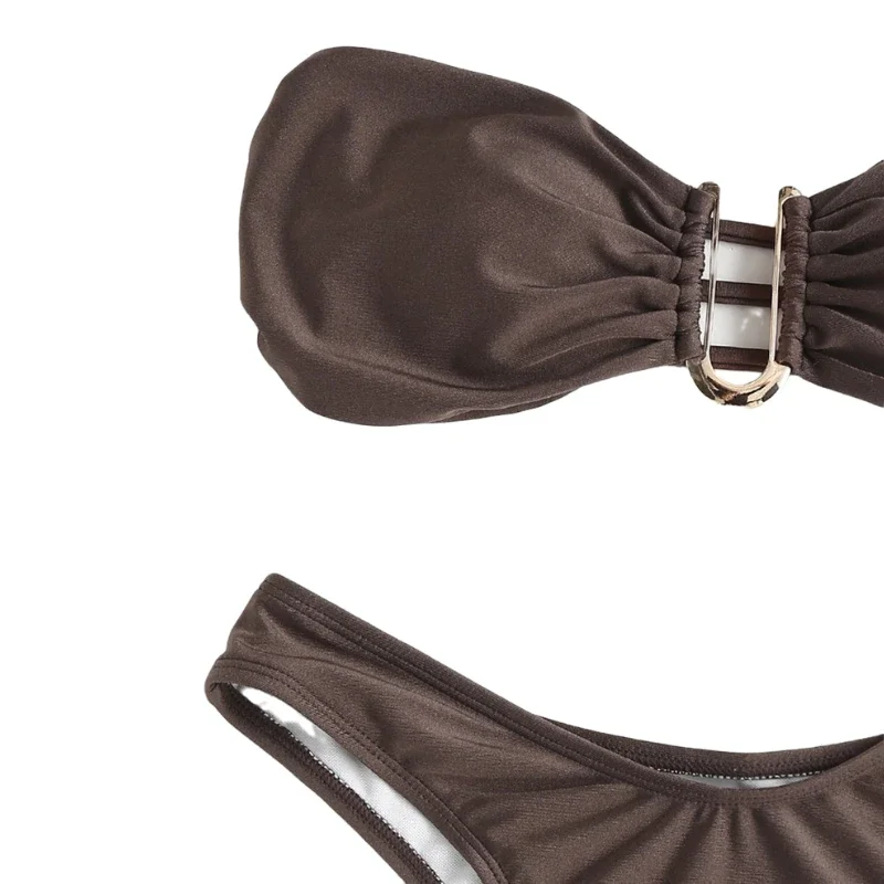 Women's 2 Pieces Bandeau Swimsuits Tie Front High Cut Bikini Bathing Suit