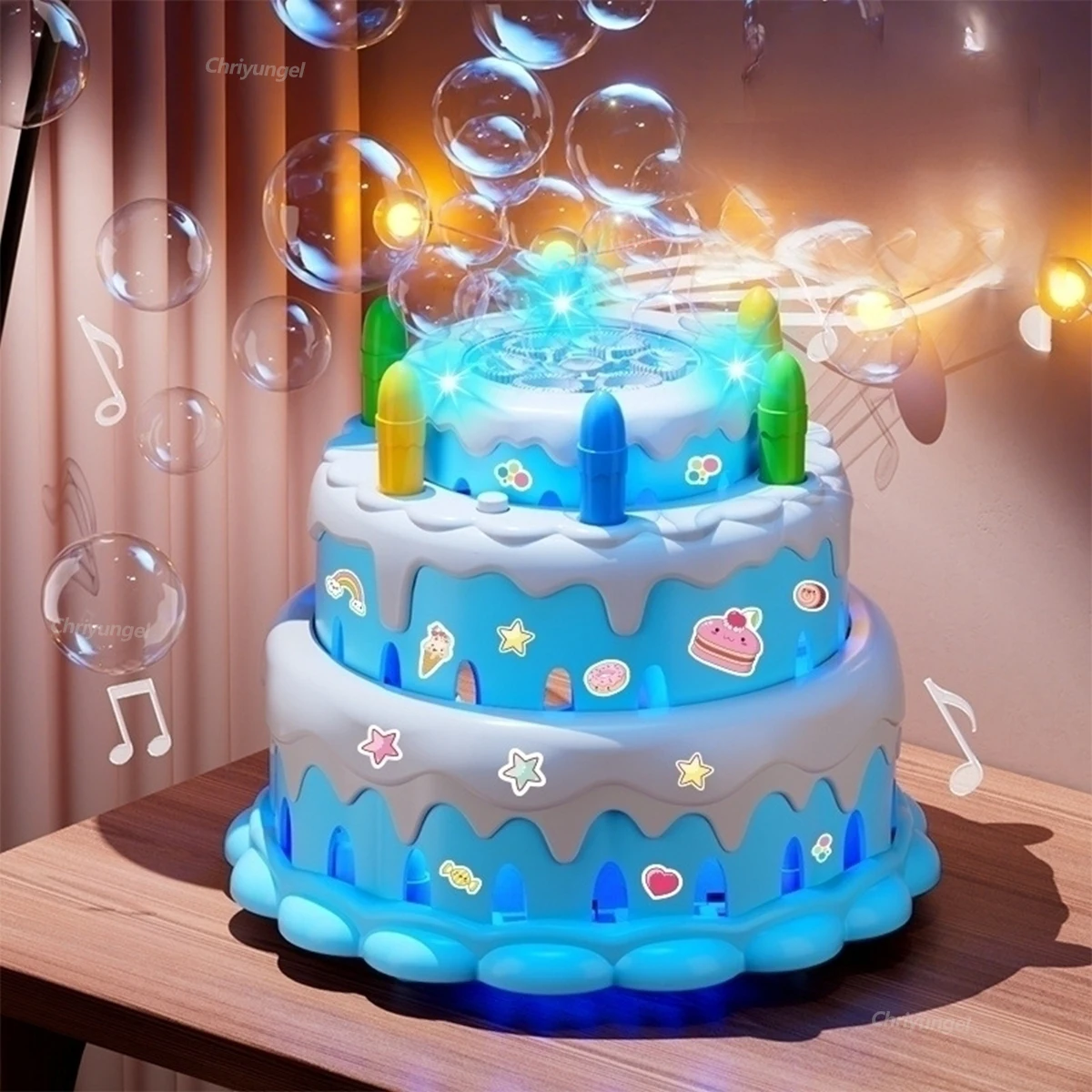 Bubble Machine voor kinderen Verjaardagstaart Speelgoed met muziek en verlichting Automatische bellenblazer Outdoor Party Verjaardagscadeaus voor jongens en meisjes