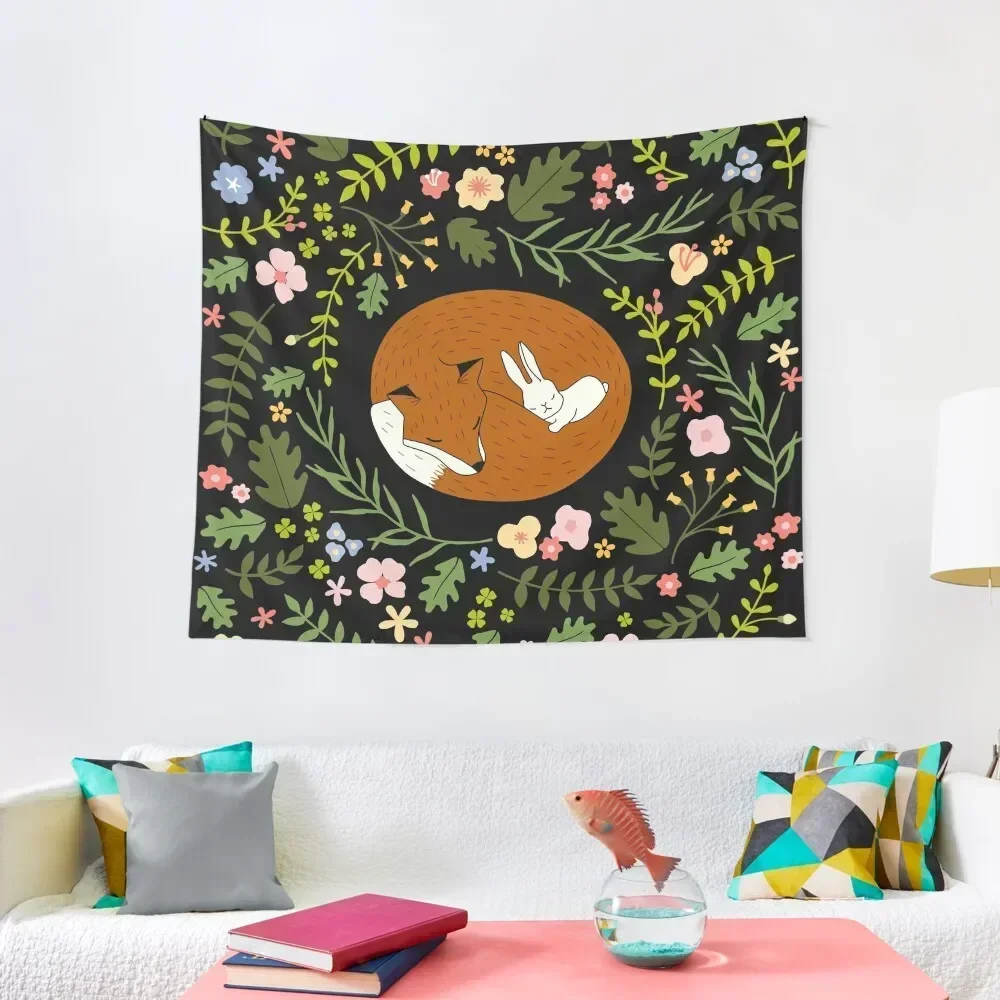 

Friendship Fox-Rabbit_BgBlack Tapestry Room Decoration Accessories Wall Decorations Home Supplies Tapestry