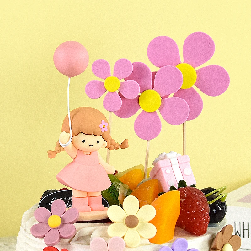 Süße Mädchen Gänseblümchen Blumen Simulation Geschenk box Kuchen Topper Dekor Screative Kinder Geschenke kleine Prinzessin Geburtstags feier Zubehör
