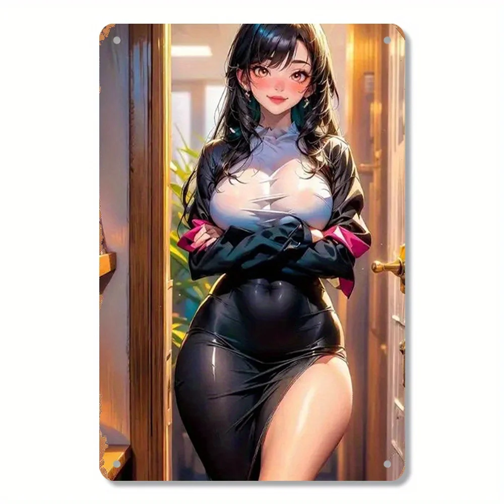 Anime Retro Metall-Wandkunst 12x8 Zoll glänzendes Eisenschild mit vorgebohrten Löchern für Wohnzimmerdekoration.