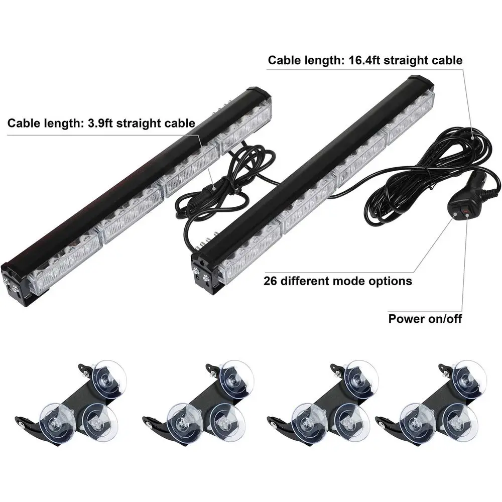 Barra semaforo stroboscopico LED ambra/bianco di emergenza, 32 LED, 26 modelli flash, lunghezza 16,8