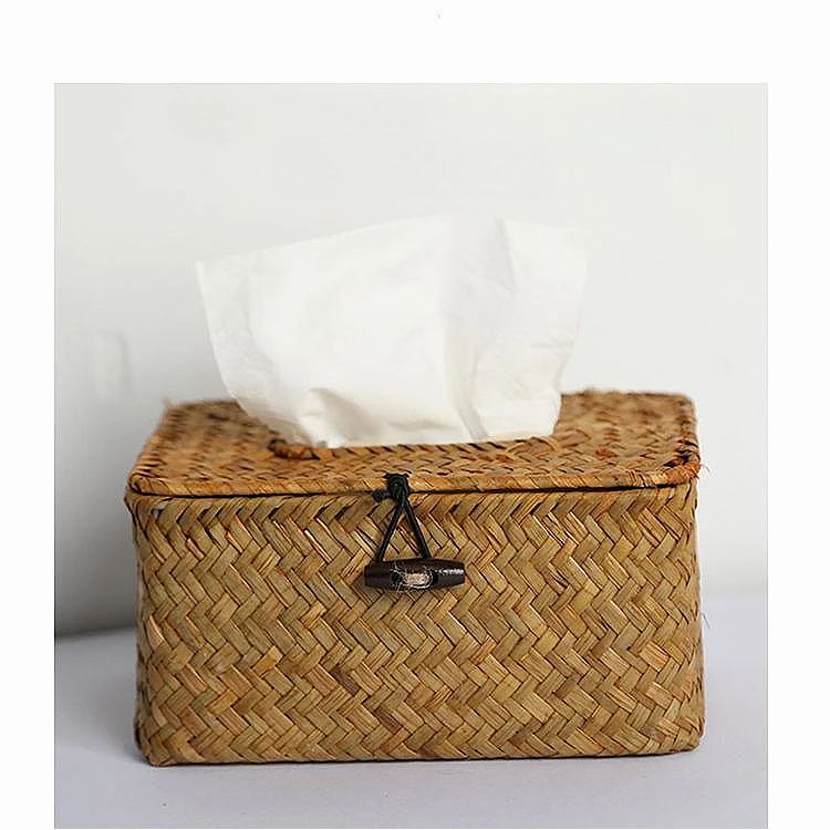 

Sea Grass Rattan Tissue Box Car Home Storage Organizer Nordic Minimalist Desk Decor Handmade Woven Napkin Basket Kitchen Office