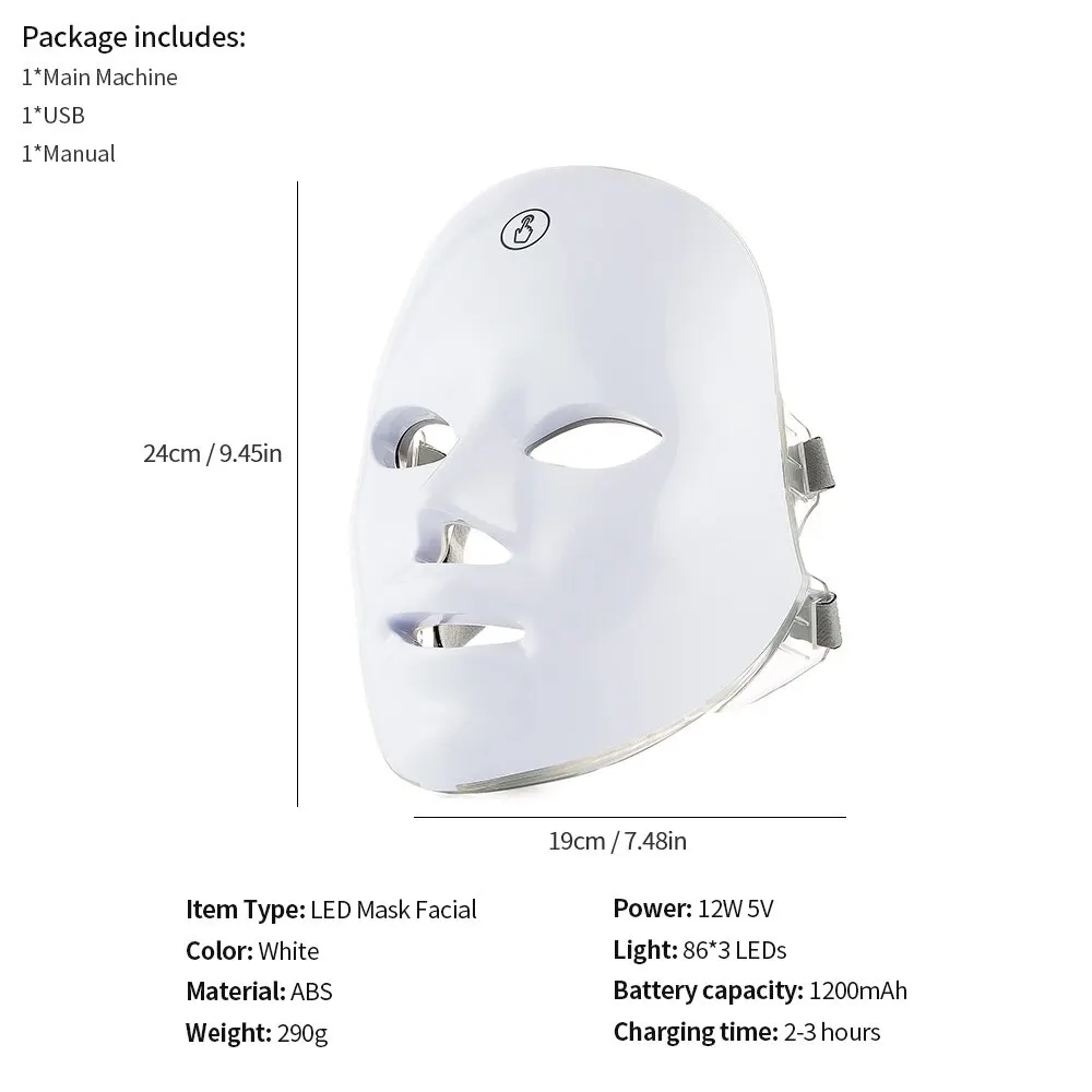 Rechargeable Facial LED Mask Pdt Photon Therapy Firming and Whitening Skin Beauty Face Machine PDT Treatment Light 7 Color