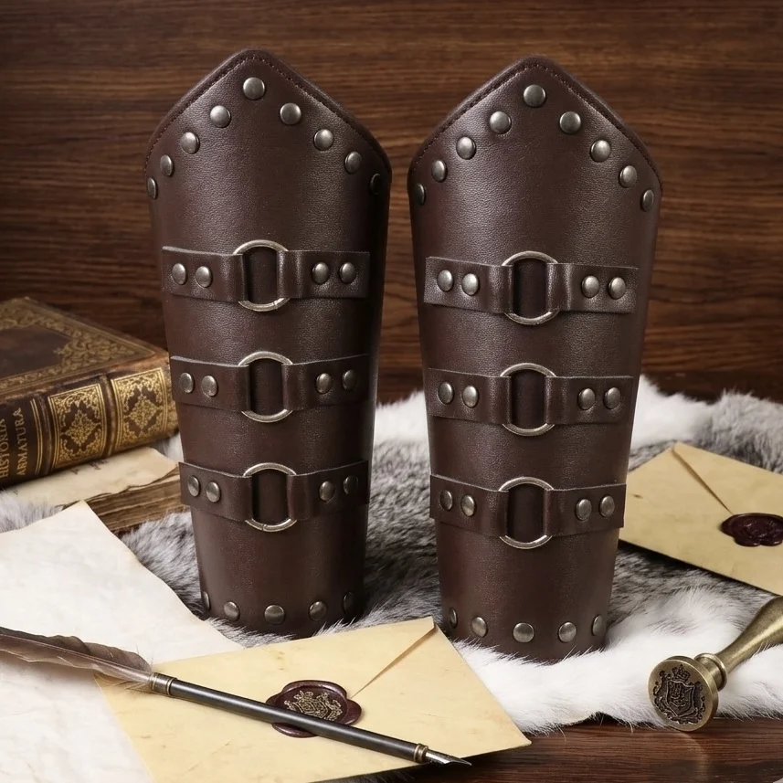 Mittelalterliche Wikinger-Ritter-Armschienen, Armwärmer für Cosplay, Schnürbare Handgelenkbandagen, Verstellbares Zubehör für LARP, Halloween-Kostüm, Cosplay