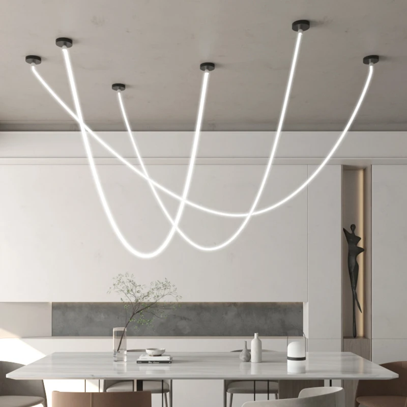 Nordic Long Hose LED Chandelier For Dining Living Room Kitchen Island Pendant Lamp Loft Modern Home Decor Hanging Light Luster