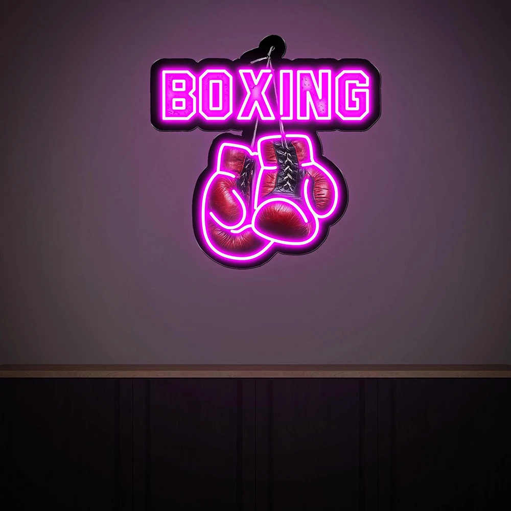 Boxing Gloves Neon Sign Boxing LED Neon Light Custom Sport Room Decoration Bedroom Wall Decor UV Printing Acrylic Light Signs
