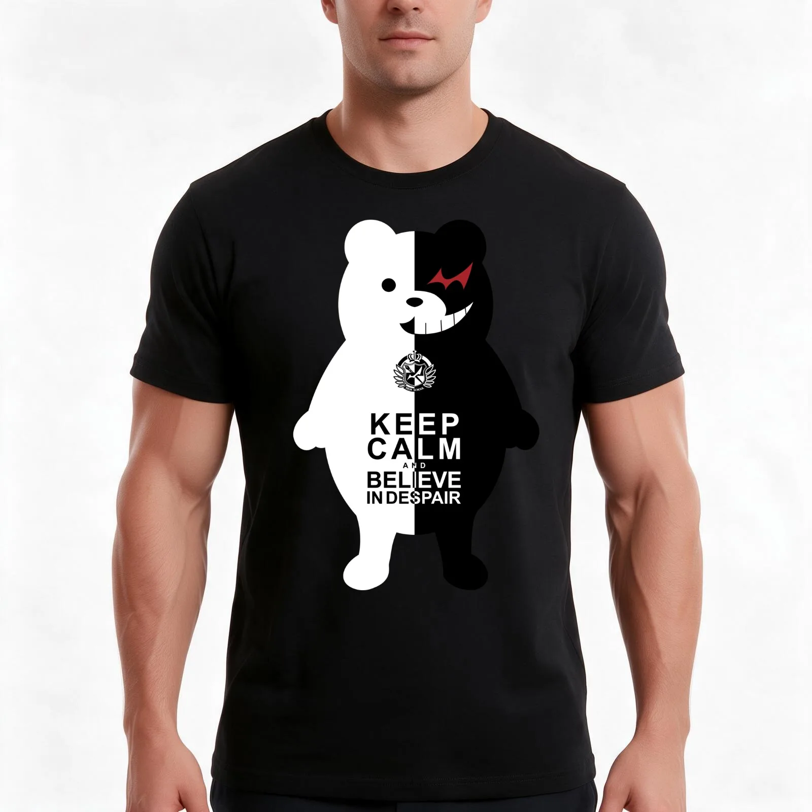 Danganronpa Keep Calm and Believe in Despair T-Shirt, Summer Casual Cotton Tee, Oversized Streetwear Tops, Vintage Graphic Print