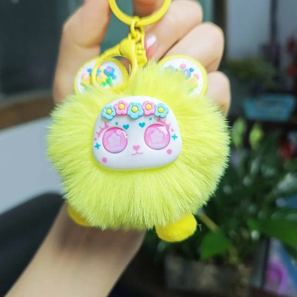 Christmas Gift Cute Flower Sea Bear Keychain Pompom Kawaii Furry Bear Keychain Trendy Lovely Plush Bear Pendant Car Trinket