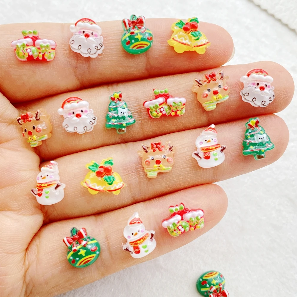 50pcs résine coloré noël Nail Art décor père noël bonhomme de neige feuilles de fruits baguette magique Flatback strass bricolage Scrapbook décor