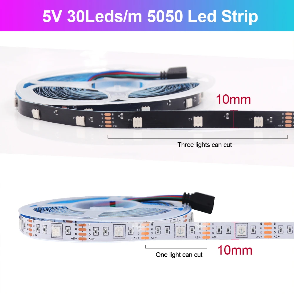 5050 RGB USB LED TV Screen Backlight Strips 28Keys 44Keys Smart Voice Bluetooth APP Flexible 30LEDs/M Tape Diode Ribbon 5M 10M
