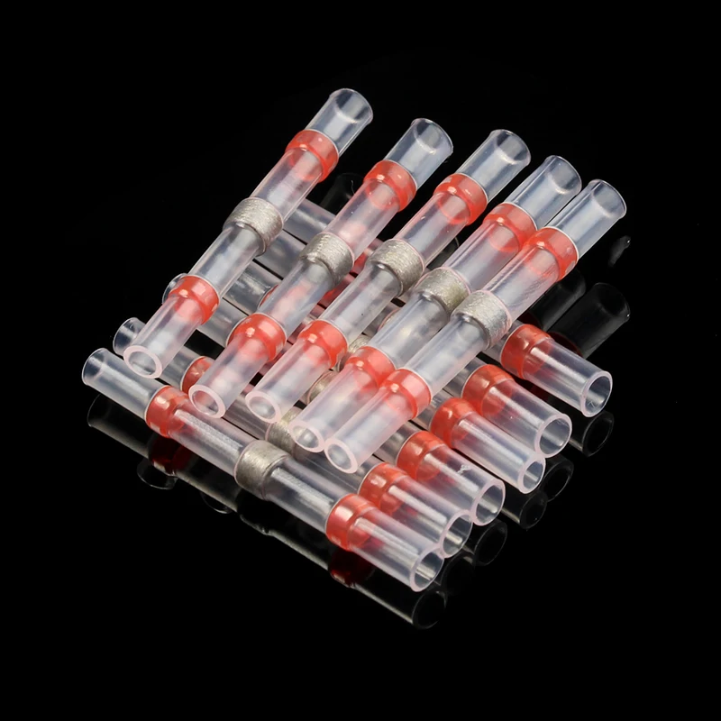 100/500/1000 قطعة مقاوم للماء لحام ختم كم لصق محطات النحاس الحرارة يتقلص سلك كهربائي بعقب موصلات AWG22-18 الأحمر #5