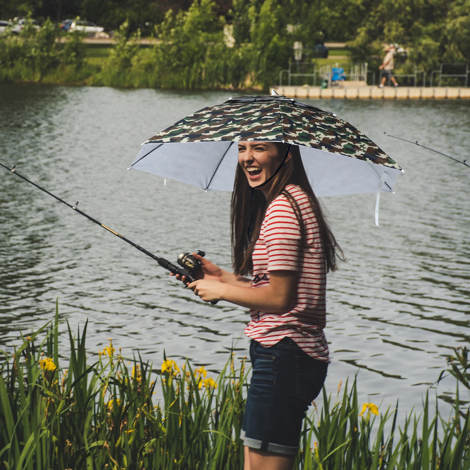 

H Umbrella 95CM Large Diameter Foldable Hat Outdoor UV Protection Fishing Work Sun Rain Shading Breathable Oxford Fabric