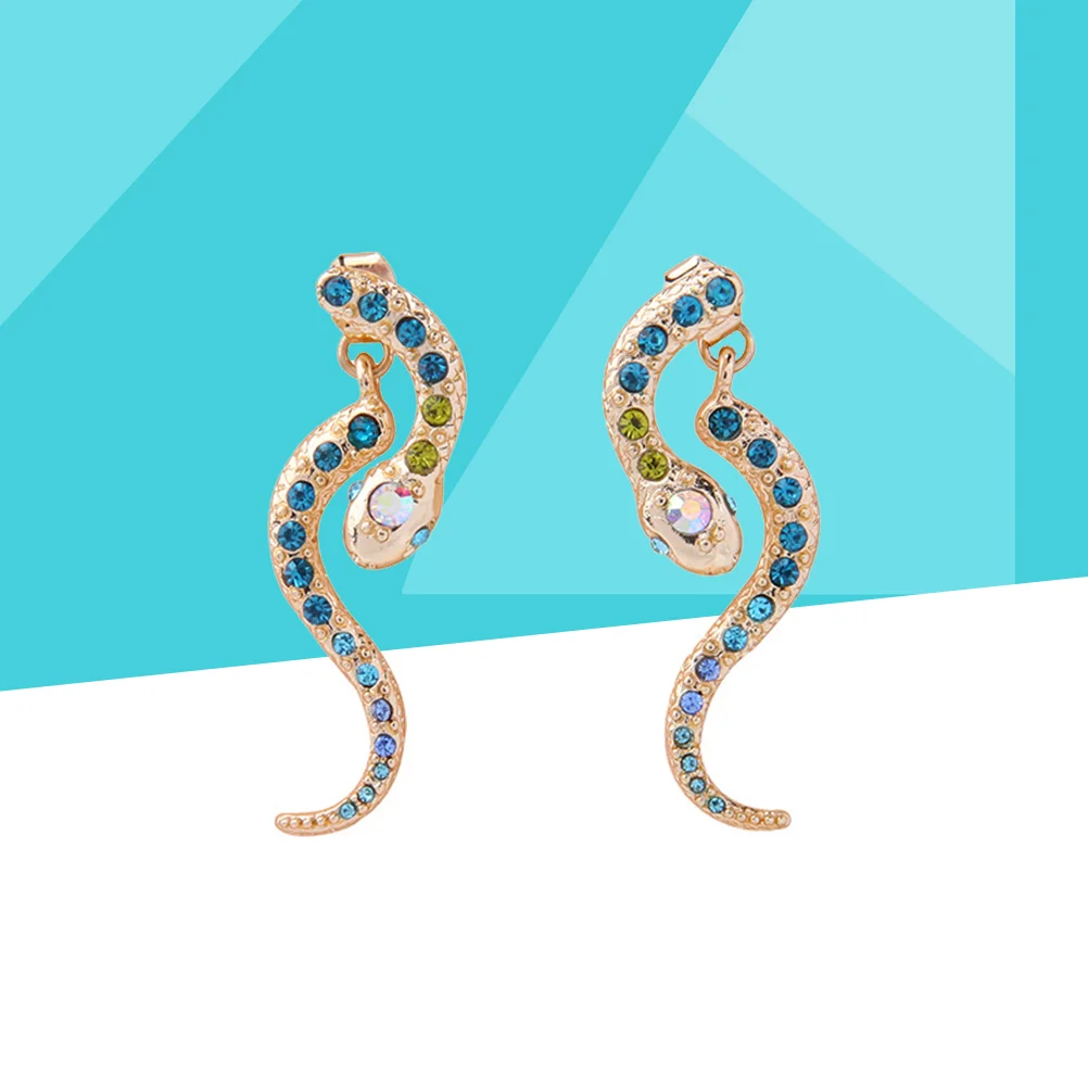 Mini Snake Earring Stud Tiny Diamonds Pave Setting Colorful Snake Shape Trendy Earrings(Gold) snake earrings