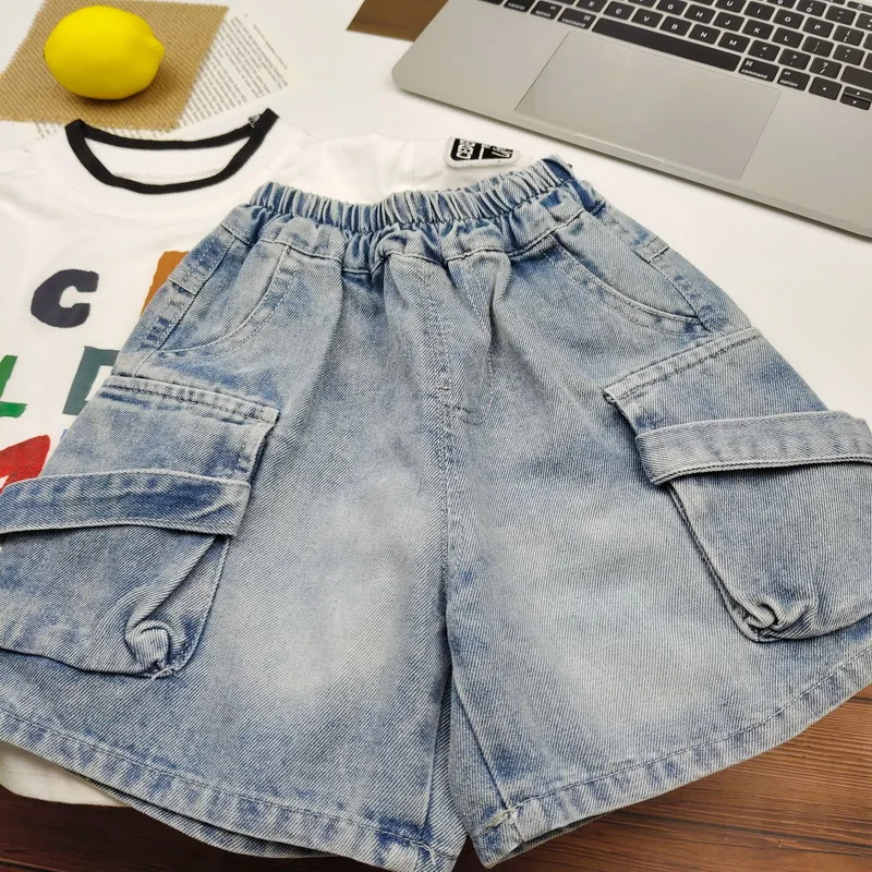 2026 Kids Shorts Boys Denim Cargo Shorts 2-8 Years Casual Summer Jeans Bottoms Waist Elastic Children Clothes Outerdoor