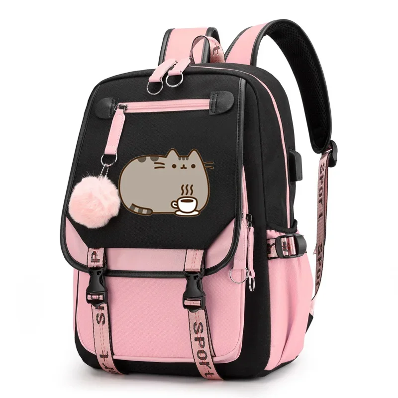 

Cat Drink Coffee Backpack Canvas Bag Travel Rucksack High Quality cartoon cat Backpack Teenager Girls Schoolbag Laptop Bagpack