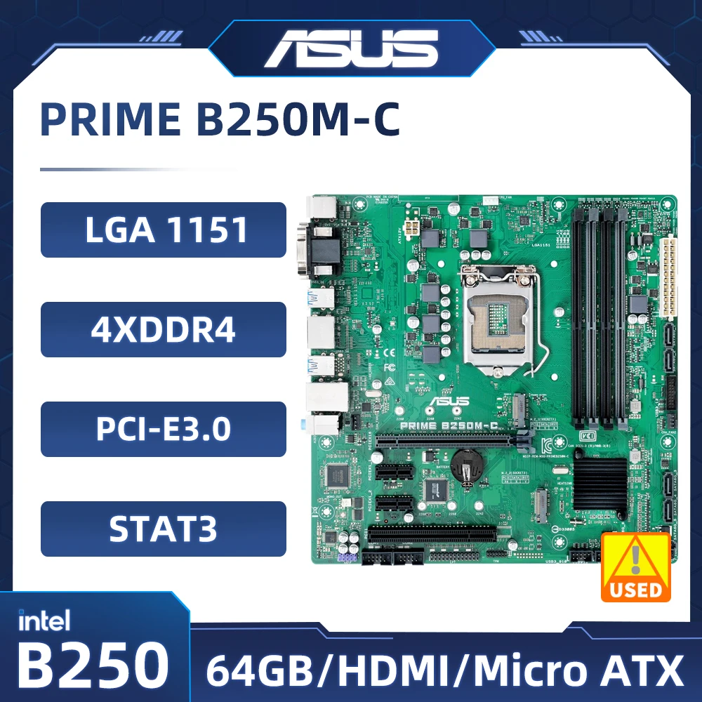 

ASUS PRIME B250M-C Motherboard intel B250 LGA 1151DDR4 64GB support Core i3-6300 7400 7700 6500 PCI-E 3.0 2×M.2 Micro ATX